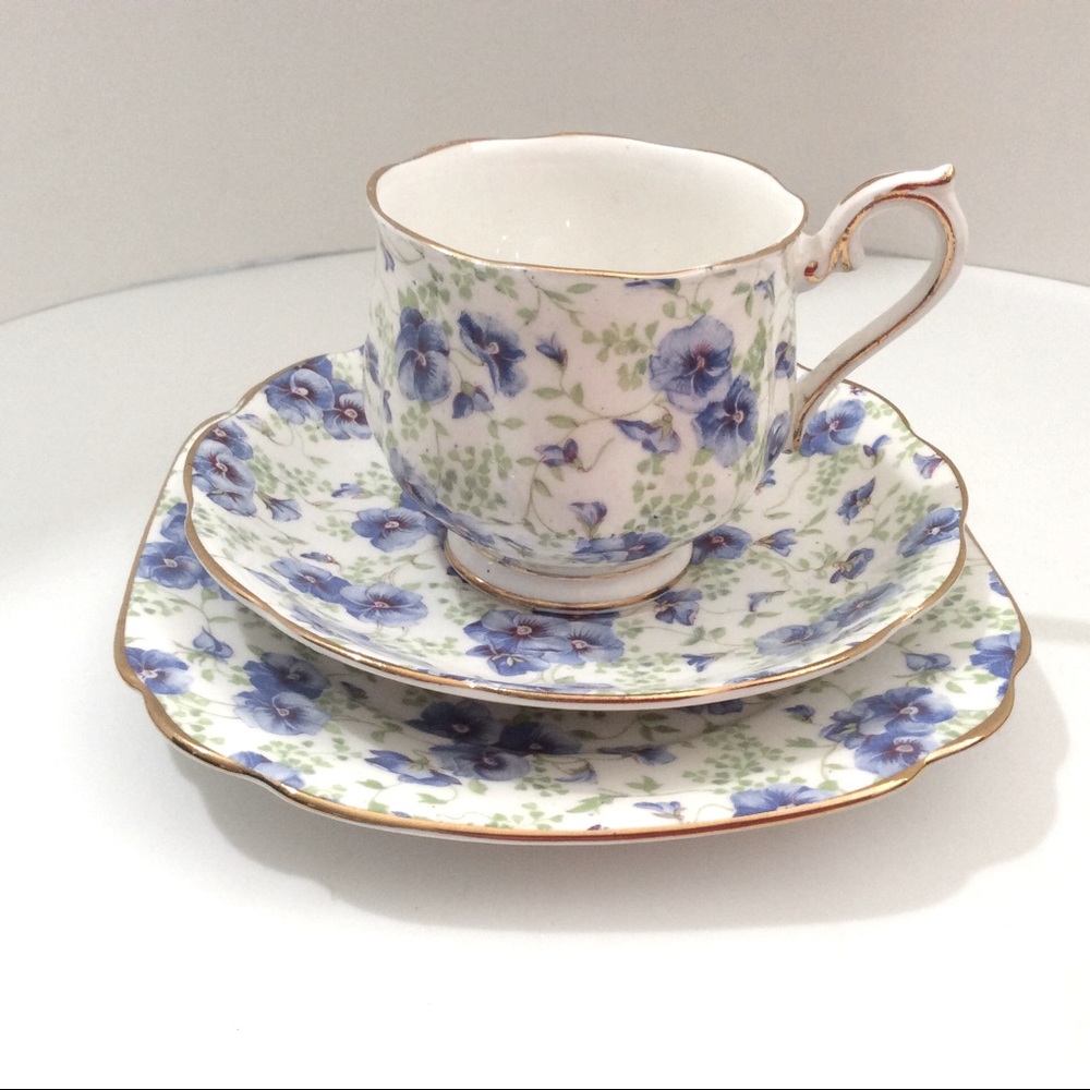 Vintage Royal Albert Blue Pansy Chintz Trio